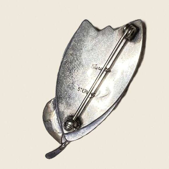 Gardella Sterling Tiger’s Eye Leaf Brooch - Picture 7 of 10